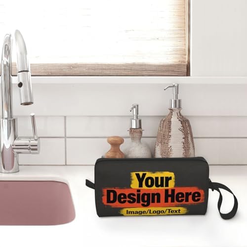Custom Personalized Cosmetic Makeup Bag 7.9x3.5x2.4 Inch | Upload Your Own Image Photo Text, 600D Oxford Fabric Portable Travel Toiletry Bag with Shockproof Foam Protection for Women - Image 7