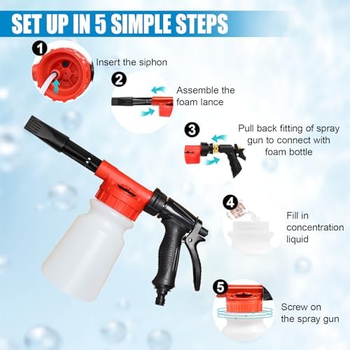 ZIMISI Car Wash Foam Gun, Foam Cannon for Hose, Professional Car Foam Sprayer with 6 Levels Foam Concentration, Spray Gun Cleaner, Connects to Any Garden Hose (Red) - Image 5