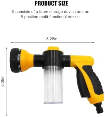 Car Wash Foam Gun, High Pressure Vehicle Wash Soap Sprayer with 8 Adjustable Watering Patterns, Automotive Hose Nozzle Foam Blaster, Universal for Automobile RV Truck (Yellow) - Image 2