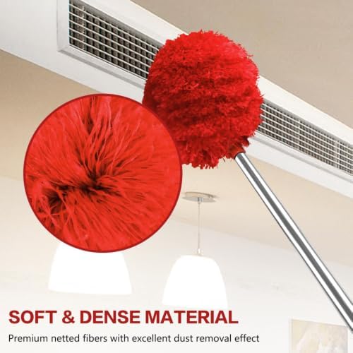 Ceiling Fan Cleaner Duster Reusable Microfiber Ceiling Fan Blade Cleaner Removable Duster with Extension Pole Adjusts 13 to 49.7 Inch for Cleaning Walls Bookshelves Furniture Door Window Top (Red) - Image 5