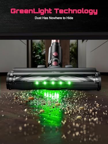 Cordless Vacuum Cleaner, 10 in 1 Stick Vacuum with Powerful Suction, Hose, Green LED Light, Anti-Tangle Brush, Lightweight Rechargeable Vacuum Cleaner for Home, Hardwood Floors, Carpets, Pet Hair,Pink - Image 5