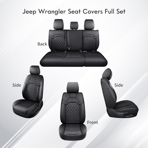 Huidasource Wrangler JL Seat Covers 4 Door 2018-2026, Custom Fit Seat Cover for Jeep Wrangler JL Rubicon Sahara Willys 4-Door Without Rear Cupholder (Full Set/Black) - Image 7