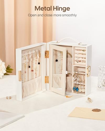 Enthralite Portable Travel Jewelry Case: Jewelry Box with Lock and Mirror | Quality PU Leather & Velvet Lined Jewelry Organizer - Large Capacity for Ring Earring Large Necklaces - Birthday Gift for Her - Image 3