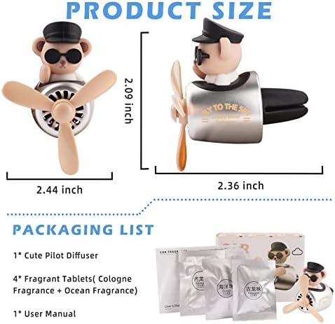Car Air Freshener Cute Cartoon Teddy Bear Pilot Car Diffuser Rotating Propeller Automotive Air Outlet Fan Creative Car Perfume Decoration Cool Car Accessories - Image 2