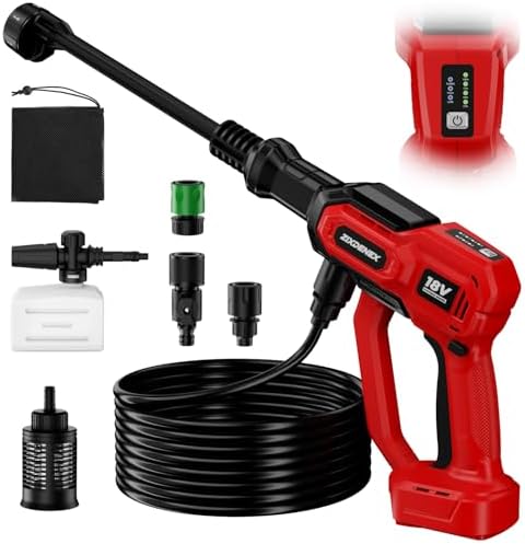 Cordless Portable Washer for Milwaukee 18V Battery, 1000 PSI Portable Handheld Washer with Brushless Motor, 6-in-1 Nozzle, 3 Level Adjustable for Car Yard Fence Wall Clean (Battery Not Included) by Unknown