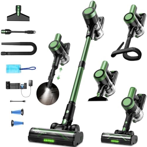 Cordless Vacuum Cleaner, 500W 55KPa 10-in-1 Self-Standing Stick Vacuum with Smart LED Display, Vacuum Cleaners for Home, Pet Hair, Carpet, Hard Floors and Car by OUYFHK