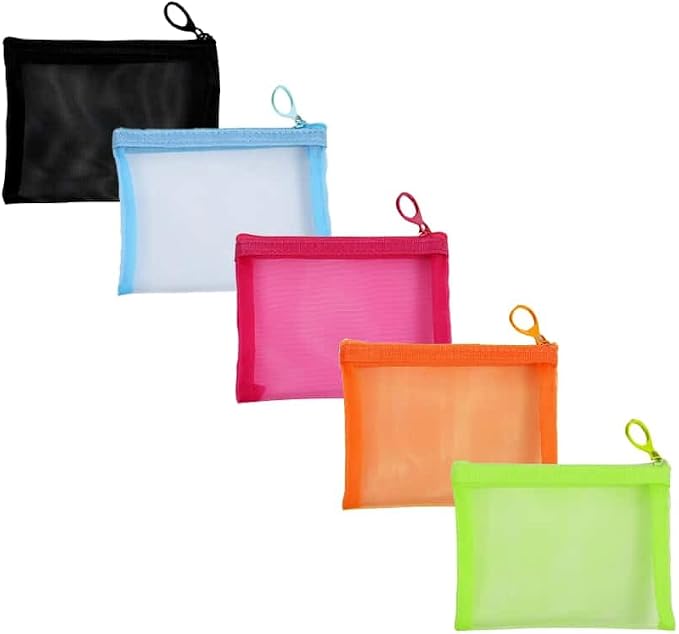 5 Pack Small Mesh Zipper Pouch Bags for Purse, Size 5" x 4" Travel Pouches for Daily Toiletries, Mini Mesh Bags with Zipper, Purse Organizer Pouches Insert (5" x 4") by Unknown