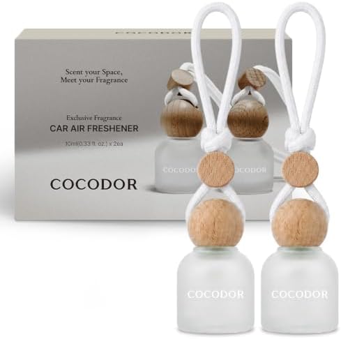 COCODOR Car Air Freshener Diffuser Set with Wooden Caps/Black Cherry /0.34 oz/2 Pack/Hanging Essential Oil Long Lasting Fragrance Pendants for Car Decor by COCODOR