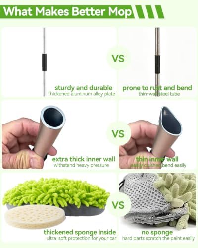 62’’ Car Wash Brush Kit with 2 Replacement Head Covers, Microfiber Car Washing Kit with Long Handle, Car Wash Mop for Cars RV Truck Exterior - Image 6