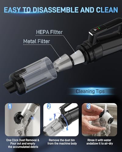Handheld Vacuum Cordless, 18000PA Strong Suction Car Vacuum Cleaner Portable with Brushless Motor & LED Light, Hand Vacuum with Multi-Nozzles & Washable Filter for Home Office, Car, Pets - Image 6