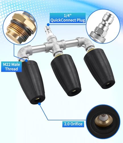 Triple Turbo Nozzle Pressure Washer, 3-in-1 Power Washer Turbo Nozzle with 1/4" Quick Connect, 360° Rotating Pressure Washer Tip - 4800 PSI, 4-6 GPM, 2.0 Orifice, Blue - Image 3
