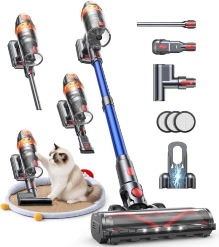 Cordless Vacuum Cleaner, 650W 55KPA 70Min(Eco) with Extra Mattress Cleaning Tool, Stick Vacuum Cleaners for Home, Wall Mount Charging, Self-Standing, Stick Cordless Vacuum for Floor Pet Hair Carpet by CORDLESSVACUUMCLEANER