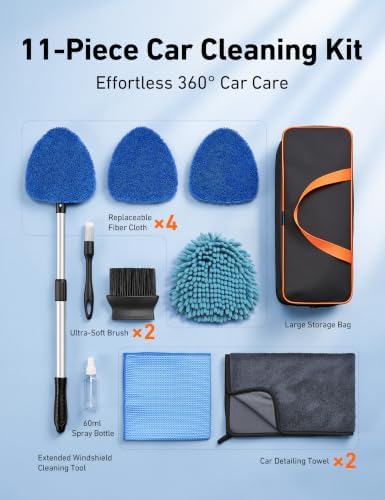 AstroAI 10pcs Car Windshield Cleaner Kit with 32" Extendable Handle - Image 2