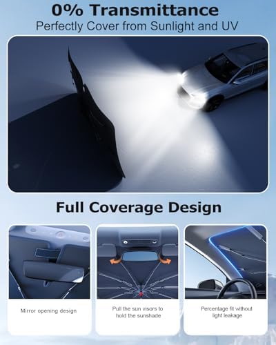 DMJN Umbrella Windshield Sun Shade for Toyota RAV4, Car Sunshade for Front Windshield [Nano Ice-Crystal Coatings] UPF50+ Heat & UV Block, Protect Interior & Keep Cooler - Image 4