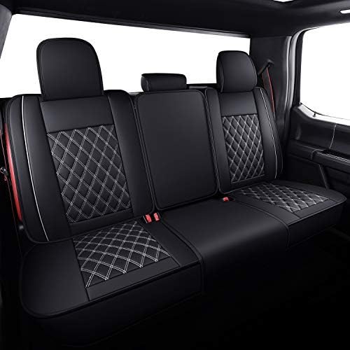 Rear Car Seat Covers for Ford F150 F250 F350 F450 (Black-White) | Custom Fit 2009-2026 F150 XLT STX XL Crew Cab, 2017-2026 F250 F350 F450 Super Duty Truck Pickup King Ranch,Waterproof Leather by Aierxuan