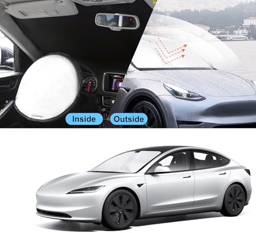 TINGLU Sun Shade for Tesla Model Y Model 3 2017-2025 2026(Fit 2025 2026 Model Y Juniper/2024 Model 3 Highland) Accessories Windshield Sun Shade Window Shade UV Rays Protection Sun Visor Cover - Image 6