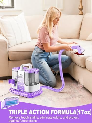 Portable Carpet & Upholstery Cleaner Machine for Pets, Deep Stain Remover with Powerful Suction, Spot Cleaner for Couch, Sofa, Rug, Car Interior & Pet Messes, Dual Tank Portable Carpet Cleaner - Image 3
