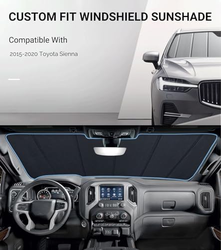 Pigenius Windshield Sunshade for Toyota Sienna 2015-2020, Premium Grey Leather Finish - Image 2