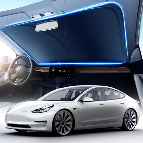 DMJN Front Windshield Sun Shade for Universal Large Size, [Nano Ice-Crystal Coatings] UPF50+ Heat & UV Block, Protect Car Interior & Keep Cool, Flodable Steel-Ring Car Cover for Summer by DMJN