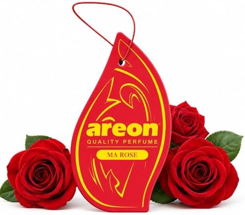 AREON MON MA32 Hanging Best Car Air Freshener Rose Scent, Paper Hanging Ornaments, Long Lasting Scent for Car or Home 12 Pack by AREON
