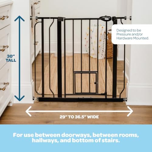 Carlson 29.5–36.5” Extra Wide Dog Gate with Small Pet Door, Walk-Through Pressure Mounted Metal Indoor Pet Safety Gate, Black, Tested and Trusted by Pet Parents, American Designed, American Owned - Image 2