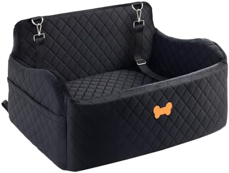 Car Seat for Large Size Dog, Booster Seat for Dogs Under 55 lbs or 2 Small Dogs, Soft Car Dog Bed Filling in Thick Memory Foam with 2 Safety Leashes and Storage Pocket (Black) by Unknown