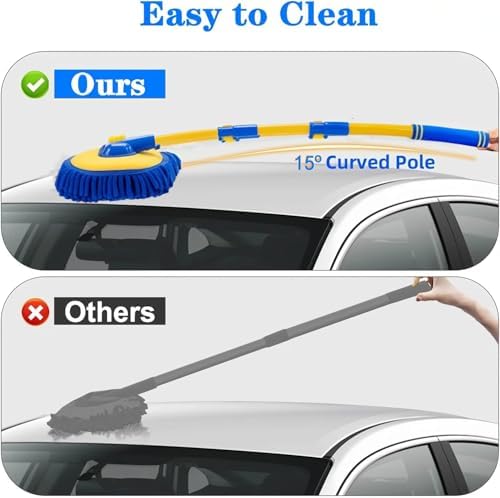 43'' Car Wash Brush with Long Handle Chenille Microfiber Car Wash Kit Mitt Retractable Bent Pole Car Wash Mop for Cars RV Truck Boat (Blue-1) - Image 3