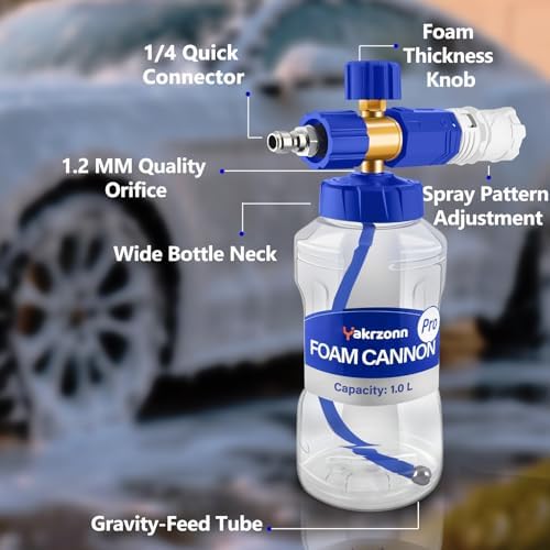 Foam Cannon for Pressure Washer, Professional Car Cannon Lance, 1L Wide Mouth Bottle, 1/4 Inch Quick Connector, 4000 PSI, 360 Rotatable Nozzle, Adjustable Thick Snow Foam, 1.2mm Orifice - Image 4