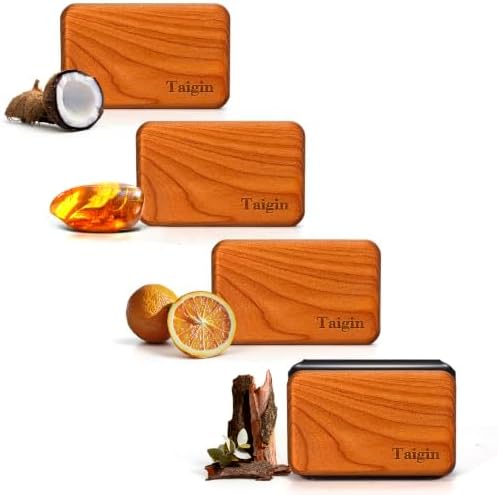 Car Air Freshener - Wood Air Freshener - Car Odor Eliminator for Visor Clip-Variety Scent Refill, Vehicle Scent Diffuser for Cabin, Truck & SUV - Pack of 4 (Teak-Amber-Cabana-Open Air)-CLIP INCLUDED by Taigin