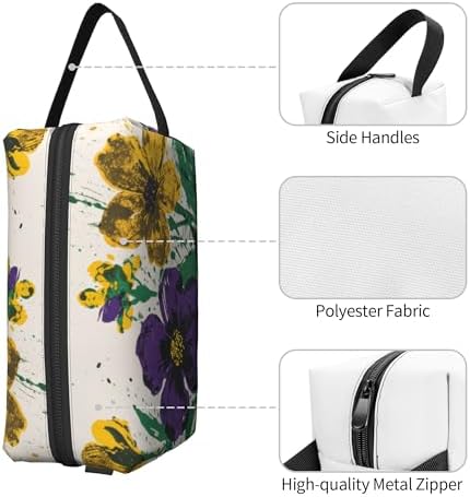 Purple & Yellow Floral Makeup Bag - Durable 600D Oxford Fabric Travel Cosmetic Bag, Shockproof Foam Padded Toiletry Organizer for Gym & Daily Use 10x6.2x4.9 Inch - Image 3