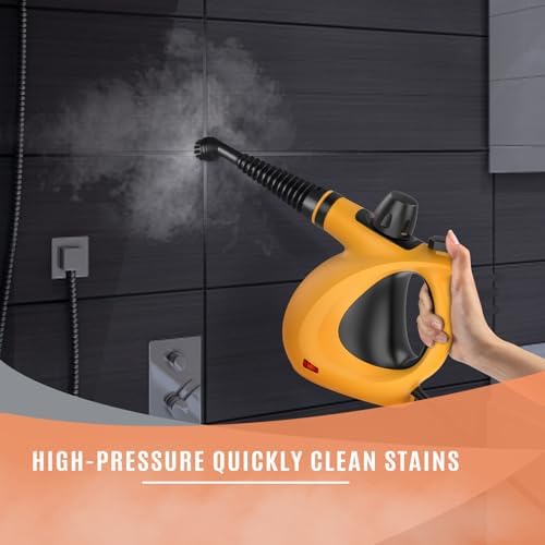 Phueut Pressurized Handheld Multi-Surface Natural Steam Cleaner with 12 pcs Accessories, Multi-Purpose Steamer for Home Use, Steamer for Cleaning Floor, Upholstery, Grout and Car (Orange) - Image 4