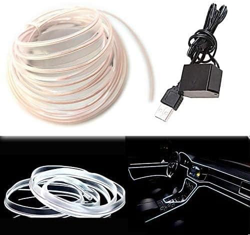 El Wire White Interior Car LED Strip Lights, 5M Neon Wire USB 5V with Fuse Protection for Automotive Interior Decoration, with 6mm Sewing Edge - Image 2