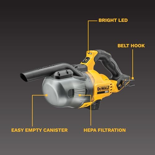 DEWALT 20V Handheld Vacuum Cordless, Car Vacuum with HEPA Filter, 6 Attachments and LED Light, High Performance Dry Only Small Shop Vac, Battery Not Included (DCV501HB) - Image 3