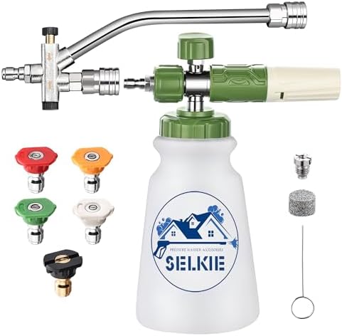 Selkie Foam Cannon with Double Tip Attachment,Adjustable Pressure Washer Foam Blaster with with Dual-Connector Accessory,5 Power Washer Sprayer Nozzles, 1/4" Quick Connect, 3600 PSI by SELKIE