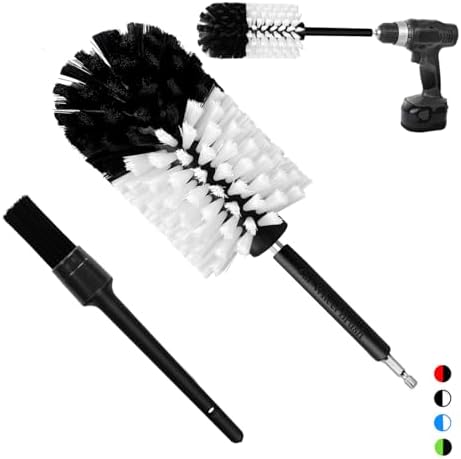 Wheel Brush Kit, Soft Drill Wheel Cleaner Brush, No Scratches Highly Dense Car Cleaning Brush Set for Wheels, Rims, Engines, Exhaust(White/Black,2Pcs) by Tialero