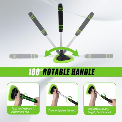 7 PCS Windshield Cleaning Tool, 19" Windshield Cleaner Kit with Extendable Handle, Microfiber Towel Pads, Brush, Empty Spray Bottle for Auto Glass Interior (Green) - Image 4