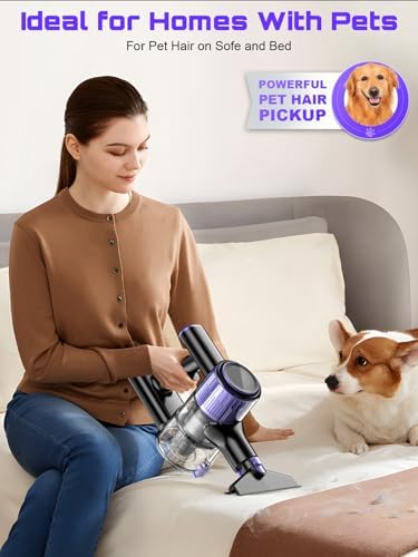 Cordless Vacuum Cleaner, 10 in 1 Stick Vacuum with Powerful Suction, Hose, Green LED Light, Anti-Tangle Brush, Lightweight Rechargeable Vacuum Cleaner for Home, Hardwood Floors,Pet Hair (Purple) - Image 6