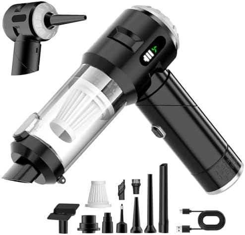 Wansimoo Handheld Car Vacuum Cleaner,25000PA Strong Cyclonic Suction Foldable Mini Vacuum Portable Cordless with Digital Display and One Touch Dust Removal for Car, Home, Office, Kitchen (Silver) by WANSIMOO