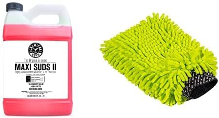 Chemical Guys CWS_101M Car Wash Starter Bundle - Maxi-Suds II Foaming Car Wash Soap, 128 oz (1 Gallon), Cherry Scent + Green Chenille Wash Mitt (2 Items) Works on Cars, Trucks, SUVs, RVs & More by ChemicalGuys