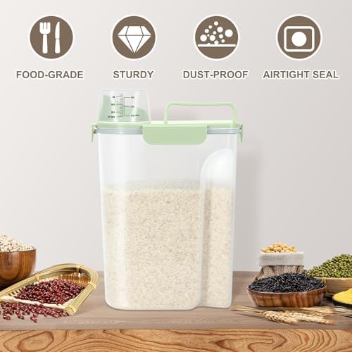 TBMax Airtight Rice Container 10 Lbs, Cereal Dispenser, Pet Cat Dog Food Storage Container, Plastic Kitchen Pantry Food Storage Holder with Cup -Light Green - Image 7