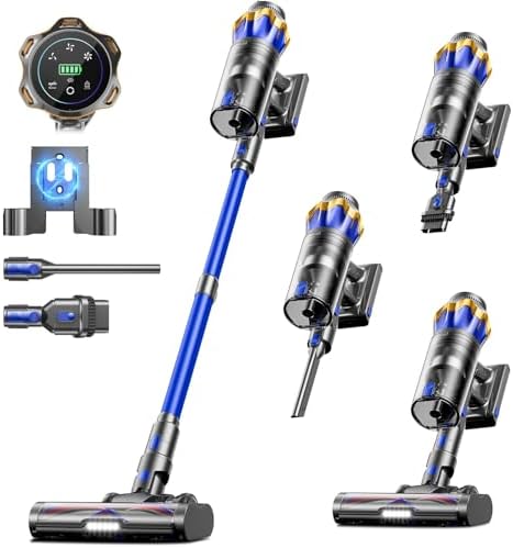 Cordless Vacuum Cleaner, Upgraded 650W 55KPA 70Mins Cordless Stick Vacuum Cleaner with Self-Standing and Touch Screen, Anti-tangle Wireless Vacumm, Vacuum Cleaners for Home/Pet Hair/Carpets/Floors by JELLYPIG