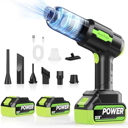 Cordless Car Vacuum Portable -Handheld Vacuum Cleaner 50000PA-High Power Suction & Blower for Car, Home, Office, Desktop, Keyboard,Pet Hair-2-in-1 Vacuum - with 2×4.0Ah Batteries by JiocoVinoWaterTester