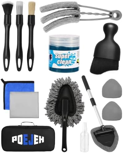 Car Detailing Kit 15PCS, Boar Hair Brushes,160g Gel, Swivel Glass Tool by Unknown