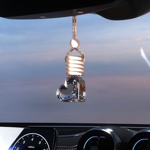 5PCS Hanging Car Air Freshener, Auto Interior Decoration 8 ml Oil Diffuser Perfume Aromatherapy Pendant Empty Glass Bottle, Fragrance Ornament with Vent Clip Wooden Cap and Rope (Heart) - Image 5