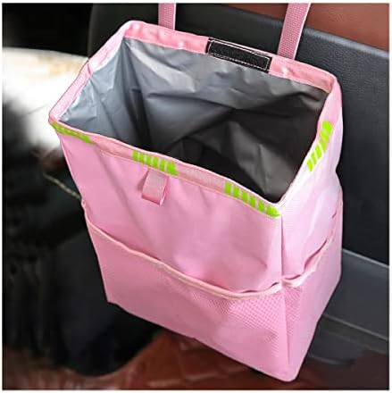 Fekey&JF Foldable Hanging Car Trash Can with Storage Pockets, Pink | waterproof lining, hanging strap, Velcro closure, fits most sedans, SUVs, and trucks, car interior accessories by Fekey%26JF