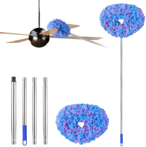 Ceiling Fan Cleaner Duster Reusable Microfiber Ceiling Fan Blade Cleaner Removable Duster with Extension Pole Adjusts 13 to 49.7 Inch for Cleaning Walls Furniture Door Window Top (Blue Pink) by Unknown