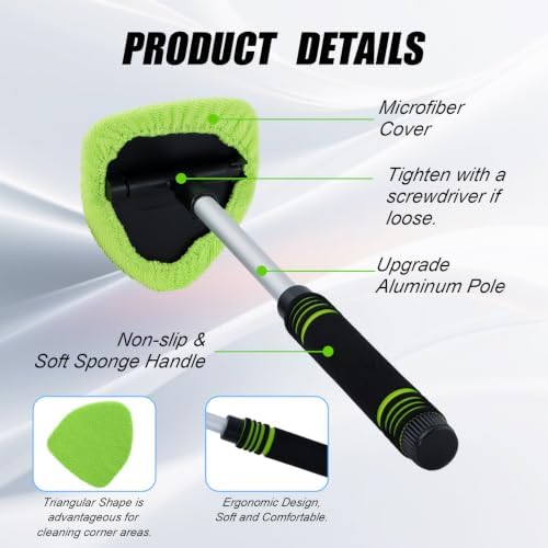 7 PCS Windshield Cleaning Tool, 19" Windshield Cleaner Kit with Extendable Handle, Microfiber Towel Pads, Brush, Empty Spray Bottle for Auto Glass Interior (Green) - Image 3