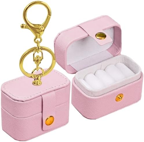 Wedding Ring Bearer Pillows Box for Dog Collar, PU Leather Travel Mini Ring Holder Pouch with Keychain Clip& Buckle Closure, Bridesmaid Gifts Jewelry Storage Case for Women Girls(Pink) by COSLANLEE