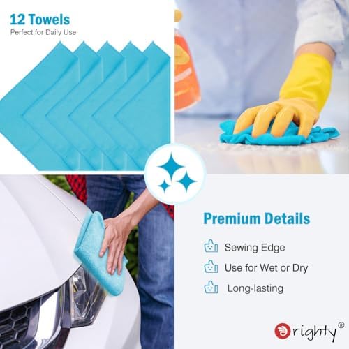 Orighty Microfiber Cleaning Cloth, Cleaning Rags, 12 Pack, 12x11 in, Blue - Image 6