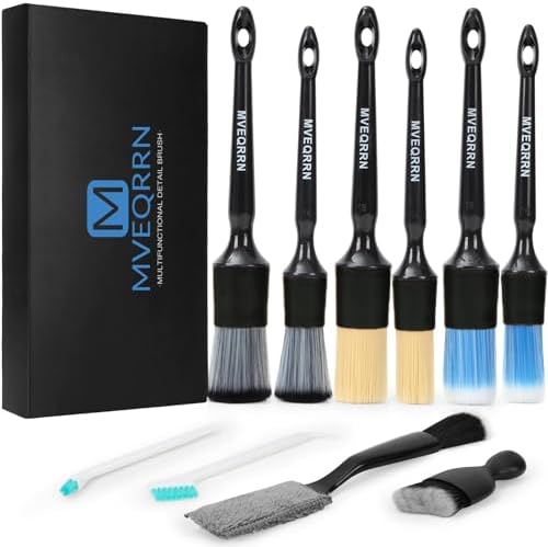 MVEQRRN 10PCS Car Detailing Brush Set,Boars Hair Detail Brush Kit(Black) by MVEQRRNcardetailbrushset